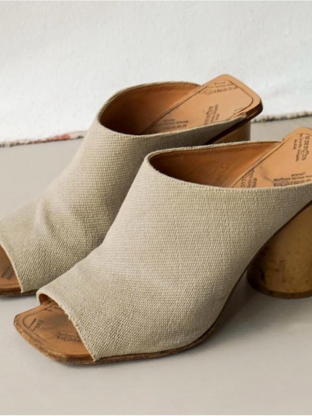 Maison Martin Margiela Beige Canvas Open-Toe Mule Heels